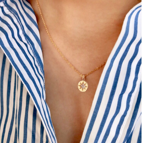 Jewelry - Delicate Crystal Starburst Coin Gold Tone Necklace